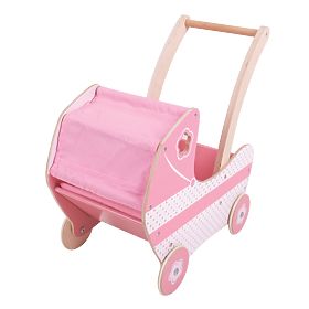 Bigjigs Toys Cărucior din lemn pentru păpuși, Bigjigs Toys