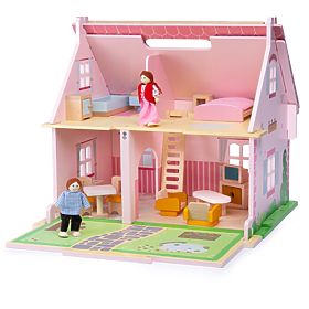 Bigjigs Toys Casă de păpuși portabilă din lemn, Bigjigs Toys