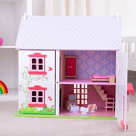 Bigjigs Toys Căsuță roz pentru păpuși, Bigjigs Toys