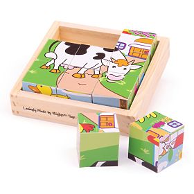 Bigjigs Toys Cuburi cu imagini Animale 9 cuburi, Bigjigs Toys