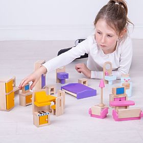 Bigjigs Toys Mobilier din lemn pentru casa de papusi