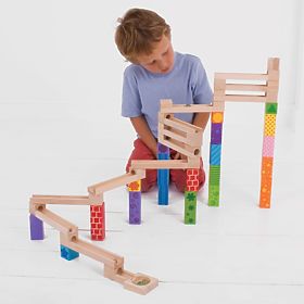 Bigjigs Toys Pista de bile din lemn colorată, Bigjigs Toys