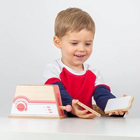 Bigjigs Toys Prăjitor de pâine din lemn roz - ambalaj deteriorat