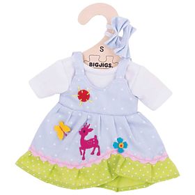 Bigjigs Toys Rochie albastră cu buline și cerb pentru păpușă de 28 cm, Bigjigs Toys