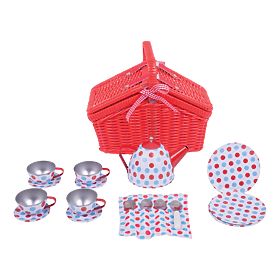 Bigjigs Toys Set de ceai cu buline în coș de picnic, Bigjigs Toys