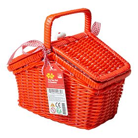 Bigjigs Toys Set de ceai cu buline în coș de picnic