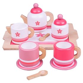 Bigjigs Toys Set de ceai din lemn roz