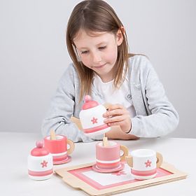 Bigjigs Toys Set de ceai din lemn roz