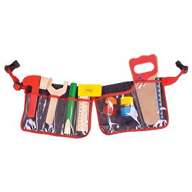 Bigjigs Toys Unelte din lemn pe o curea roșie, Bigjigs Toys
