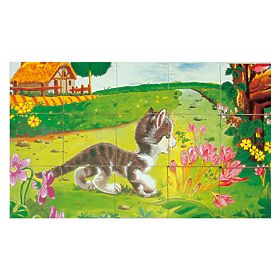 Bino Cuburi din lemn cu imagini animale domestice 15 piese