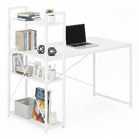 Birou de calculator școlar 120x60 cm cu raft cu 3 polițe alb ModernHome