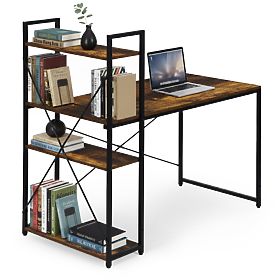 Birou de calculator școlar 120x60 cm cu raft cu 3 polițe, nuc antic, loft ModernHome