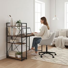 Birou de calculator școlar 120x60 cm cu raft cu 3 polițe, nuc antic, loft ModernHome