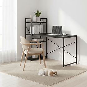Birou de calculator școlar 120x60 cm cu raft și 3 polițe negru ModernHome