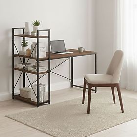 Birou de calculator școlar 120x60 cm cu raft și 3 polițe nuc închis loft ModernHome