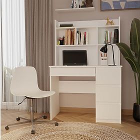 Birou MIJAS Dreapta cu Suprapunere Alb Mat 4 Sertare 4 Rafturi pentru Birou Cameră