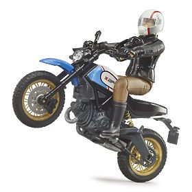 Bruder 63051 BWORLD Motocicletă Scrambler Ducati Cafe Racer cu pilot, Bruder