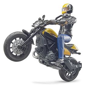 Bruder 63053 BWORLD Motocicletă Scrambler Ducati Cafe Racer cu pilot, Bruder