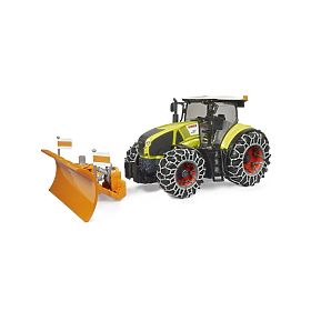 Bruder Claas Axion 950 cu lanțuri de zăpadă și lamă de plug