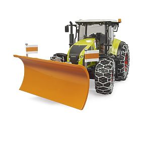 Bruder Claas Axion 950 cu lanțuri de zăpadă și lamă de plug