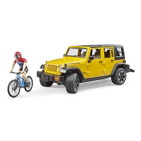 Bruder Jeep Wrangler Rubicon cu ciclist și bicicletă