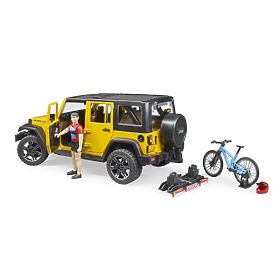 Bruder Jeep Wrangler Rubicon cu ciclist și bicicletă
