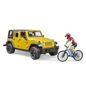 Bruder Jeep Wrangler Rubicon cu ciclist și bicicletă