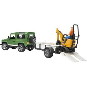 Bruder LAND ROVER + transportor, excavator JCB