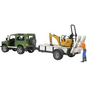 Bruder LAND ROVER + transportor, excavator JCB