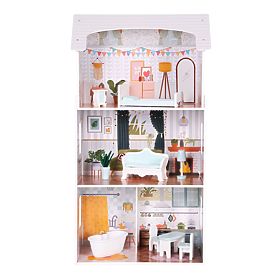 Casă de păpuși Alice 3 etaje 4 camere set 9 mobilier ECOTOYS
