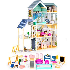 Casă mare de păpuși din lemn 138 cm Reședința Maya 28 piese ECOTOYS