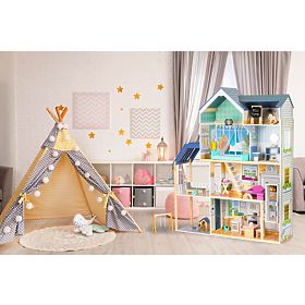 Casă mare de păpuși din lemn 138 cm Reședința Maya 28 piese ECOTOYS