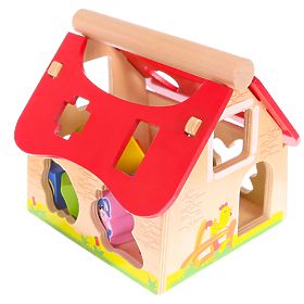 Căsuță din lemn, fermă sortator cu cuburi ECOTOYS