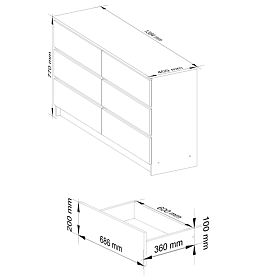 COMODĂ K 140 cm 6 SERTARE PK ALB / SONOMA