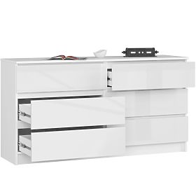 COMODĂ K140 6SZ CLP PK ALB LUCIOASĂ