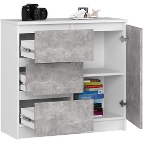 COMODĂ K80 JERRY 1D 3SZ PK ALBĂ / BETON