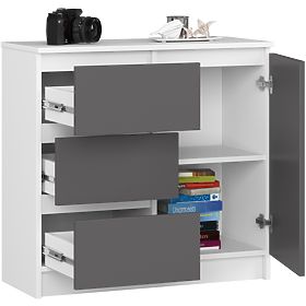 COMODĂ K80 JERRY 1D 3SZ PK ALBĂ / GRI GRAFIT