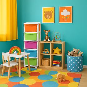 Container pentru jucării cu 5 sertare pe roți