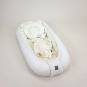 Cuib pentru copii Teddy din muselină și material de tip lână - ecru