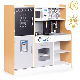 Bucătărie pentru copii cu tablă sonoră și LED, accesorii metalice, MDF +3 ani ECOTOYS, EcoToys