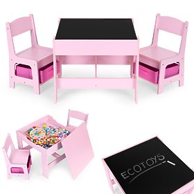 Set mobilier pentru copii masă + 2 scaune tablă roz ECOTOYS, EcoToys
