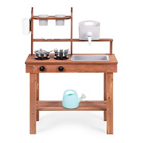 Bucătărie pentru copii din lemn de brad, din lut, pentru exterior, ECOTOYS, EcoToys