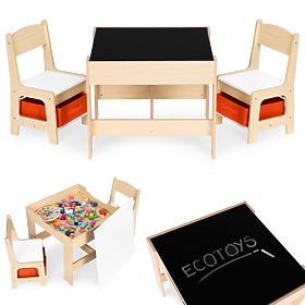 Set mobilier pentru copii masă + 2 scaune cu tablă ECOTOYS, EcoToys