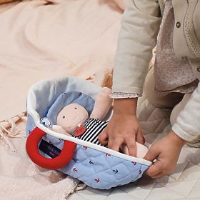 Doudou Jolijou Păpușă în geantă albastră de transport 20 cm, Doudou Jolijou Paris