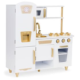 Bucătărie mare pentru copii din lemn, alb-auriu, ECOTOYS, EcoToys