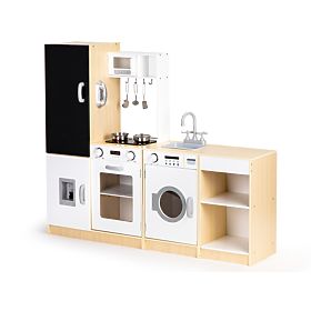 Bucătărie din lemn pentru copii, segmente separate, tablă XXL + LED ECOTOYS, EcoToys