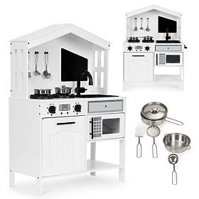 Bucătărie din lemn pentru copii, arzătoare cuptor cu microunde, accesorii ECOTOYS, EcoToys