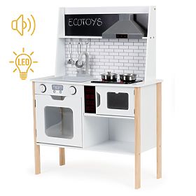 Bucătărie din lemn pentru copii + sunete și lumini ECOTOYS, EcoToys
