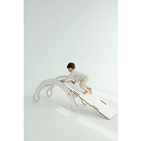 Leagăn Montessori din lemn cu tobogan/scară L - alb