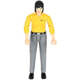 Figurină femeie Bruder BWORLD tricou galben, pantaloni gri